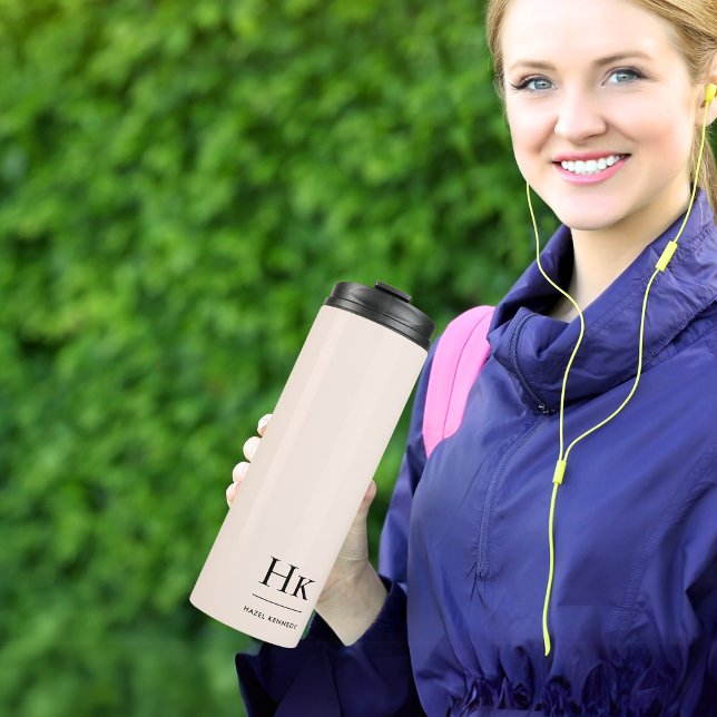 Monogram Modernes Minimalistisch Chic Blush Pink Thermosbecher (Von Creator hochgeladen)