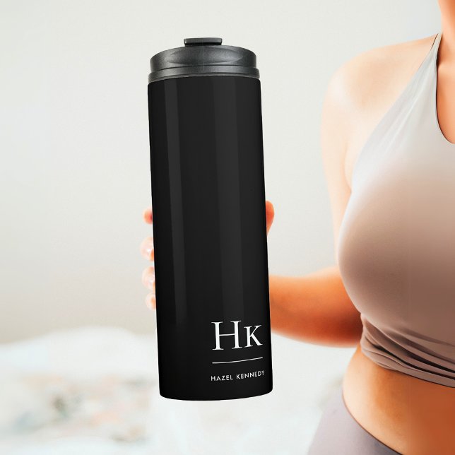 Monogram Modernes Minimalistisch Chic Schwarz-weiß Thermosbecher (Von Creator hochgeladen)