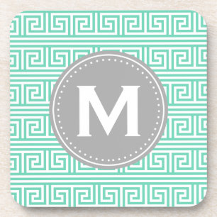 Monogram Modernes Minze Griechisches Schlüsselmust Untersetzer