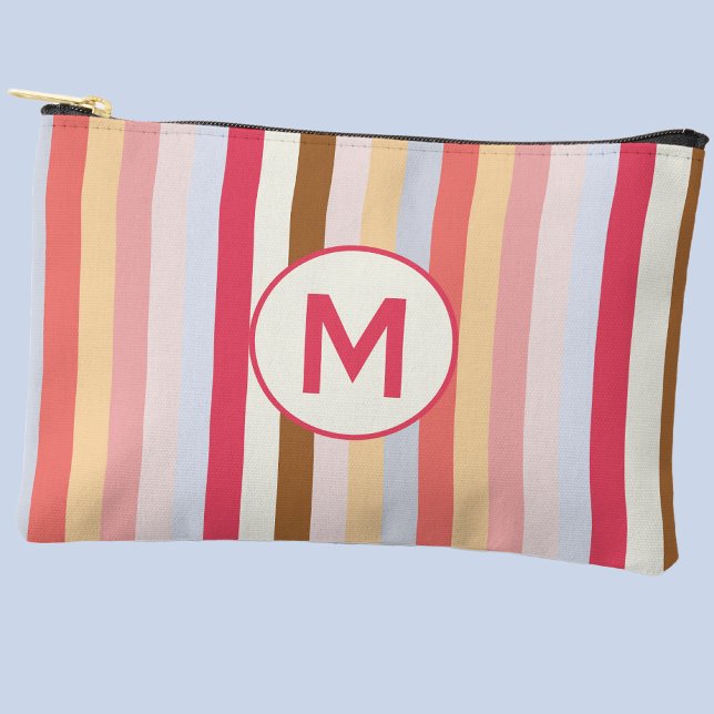 Monogram, Modernes, pastelfarbenes Konfektionsband Zubehörtasche (Modern monogram initial pastel awning stripe zip accessories pouch)
