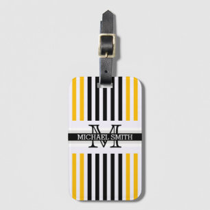 Monogram Modernes Schwarz-Bernsteinfarben Muster Gepäckanhänger