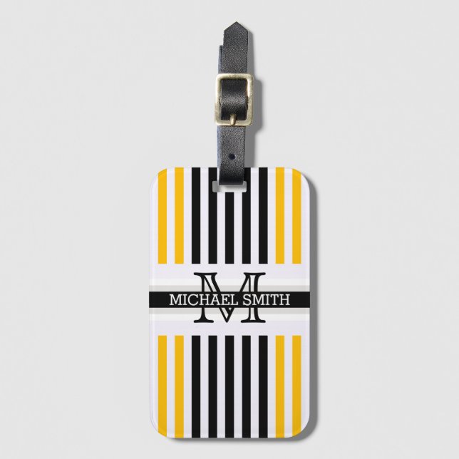 Monogram Modernes Schwarz-Bernsteinfarben Muster Gepäckanhänger (Vorderseite Vertikal)