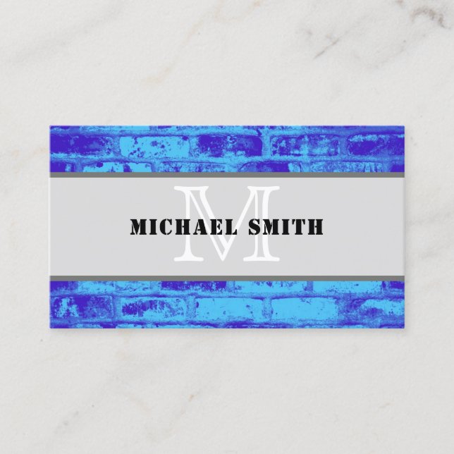 Monogram Modernes Vintag Blue Background Visitenkarte (Vorderseite)