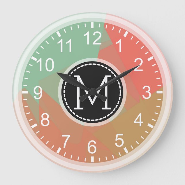Monogram Mosaik Moderner Pop Farbenfroh #2 Große Wanduhr (Vorderseite)