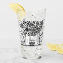 Monogram Mother Day Floral Art Glass Tumbler