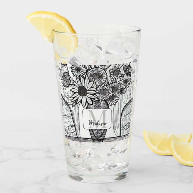 Monogram Mother Day Floral Art Glass Tumbler (Vorderseite Ice)