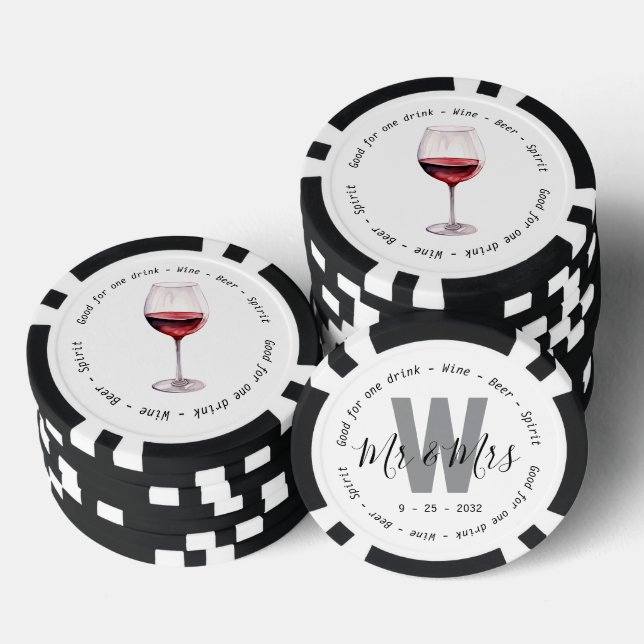 Monogram Mr. Red Wine Drink Voucher Wedding Pokerchips (Stapel)