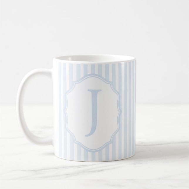Monogram Mug Letter J, Blue Striped Kaffeetasse (Links)