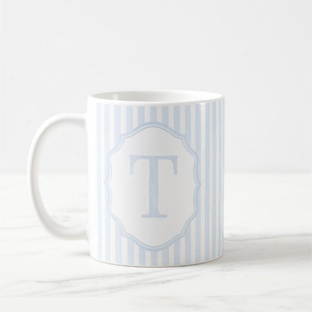 Monogram Mug Letter T, Blue Striped Kaffeetasse (Links)