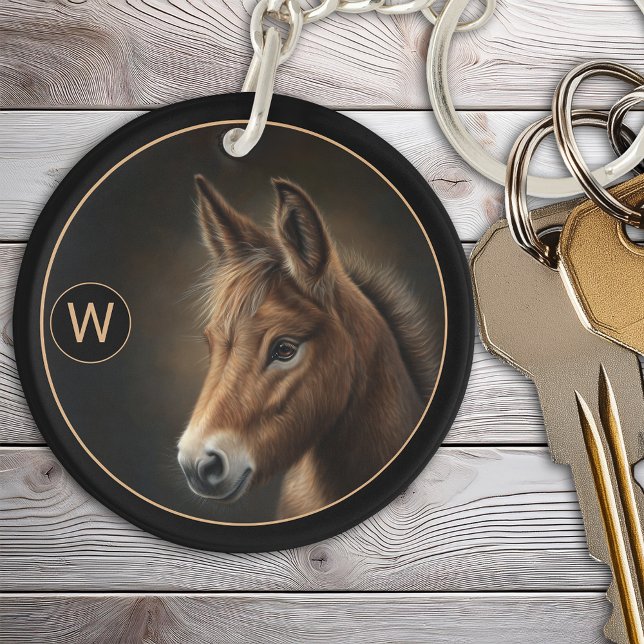 Monogram Mule Equine-Portrait-Vorlage Schlüsselanhänger (Monogram Mule Equine Portrait Template Keychain)