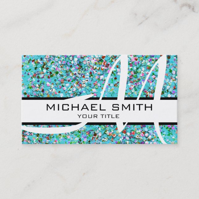 Monogram Multicolor Modern Grit Glitzer #7 Visitenkarte (Vorderseite)