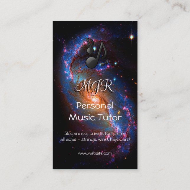 Monogram Music Tutor auf Spiral Galaxy Weltraumbil Visitenkarte (Vorderseite)