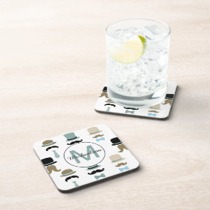 Monogram Mustache and Hat Pattern Getränkeuntersetzer