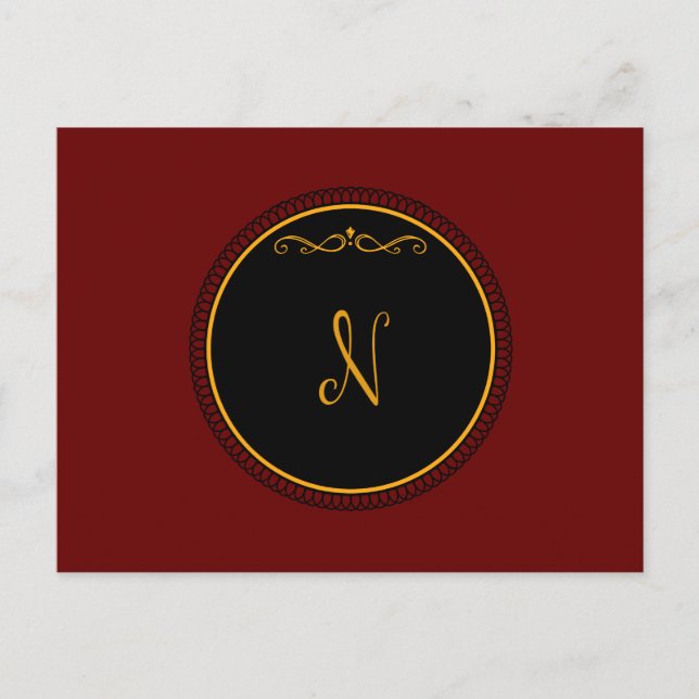 Monogram 'N' Gold auf schwarz Postkarte (Vorderseite)