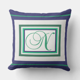 Monogram N Green White Script Kissen