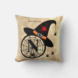 Monogram N Halloween Sky Witch Spiders Name Kissen