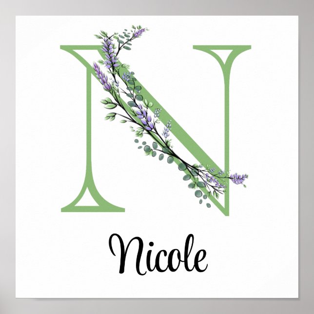 Monogram N Lavender Eucalyptus Kinderzimmer Poster (Vorne)