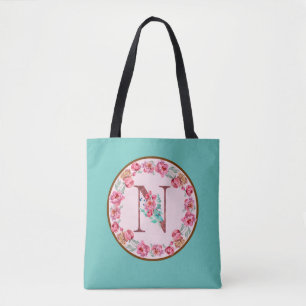 Monogram N Letter with Peony Blume Image Toag
