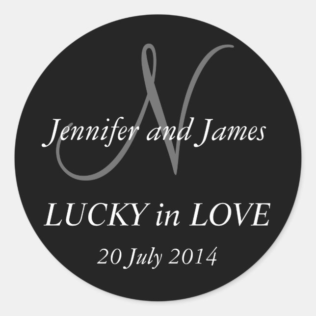 Monogram N Stickers for Weddings Black (Vorderseite)