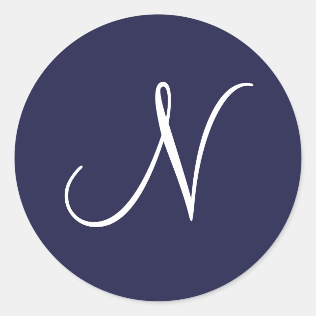 Monogram N, White on Navy Blue, Runder Aufkleber (Vorderseite)