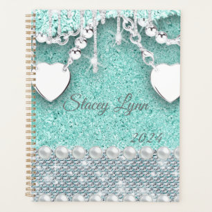 Monogram Name 2024 für Glitzer und Herz Bling Planer