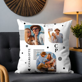 Monogram Name 3 Foto Collage Trendy Kissen