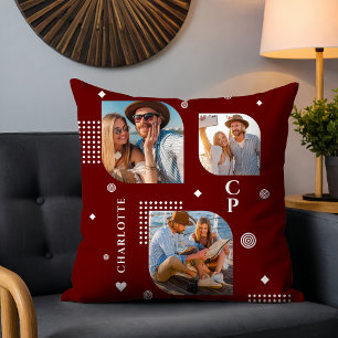 Monogram Name 3 Foto Collage Trendy Kissen
