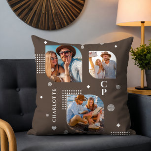 Monogram Name 3 Foto Collage Trendy Kissen