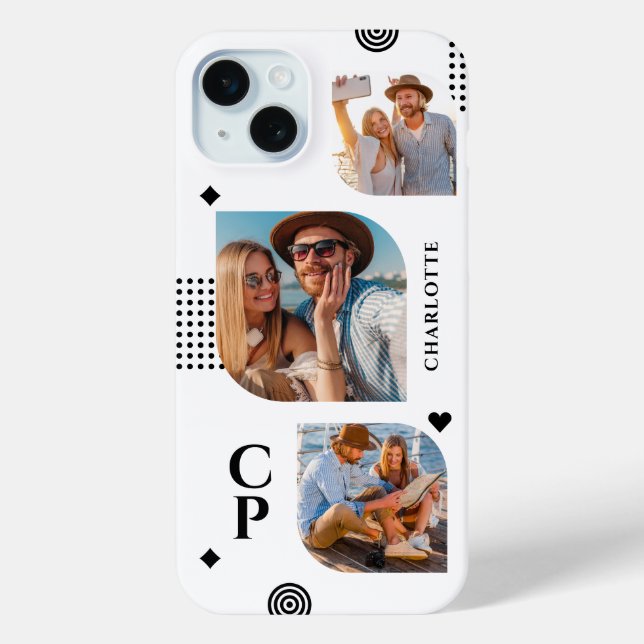 Monogram Name 3 Foto Collage Trendy Modern Case-Mate iPhone Hülle (Rückseite)