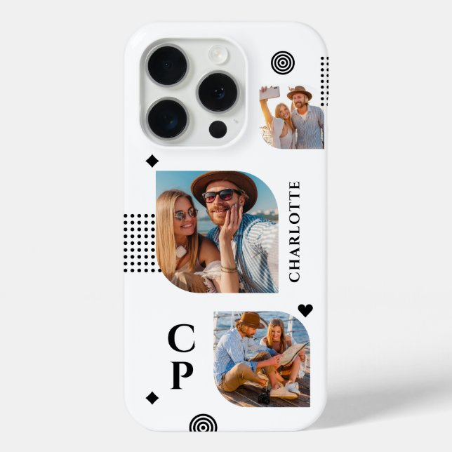 Monogram Name 3 Foto Collage Trendy Modern Case-Mate iPhone Hülle (Rückseite)