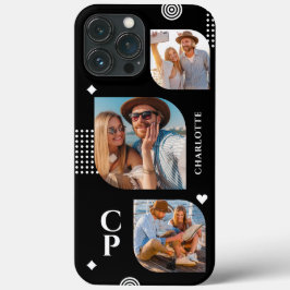 Monogram Name 3 Foto Collage Trendy Modern Case-Mate iPhone Hülle