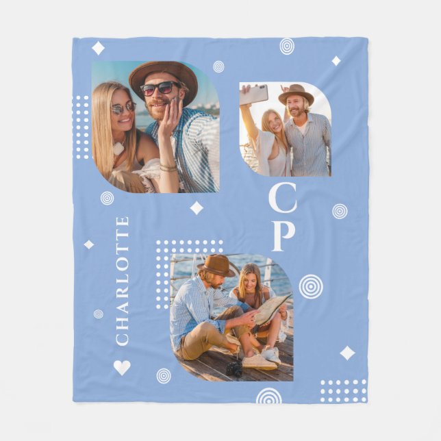 Monogram Name 3 Foto Collage Trendy Modern Fleecedecke (Vorderseite)