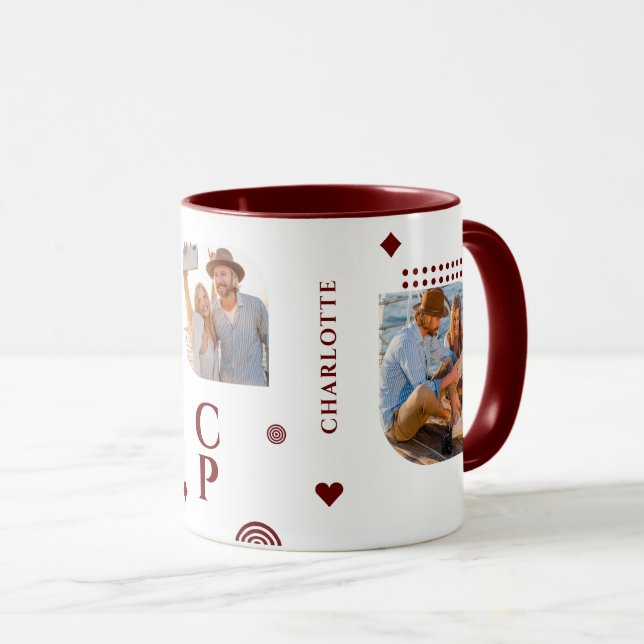 Monogram Name 3 Foto Collage Trendy Moderne Tasse (VorderseiteRechts)
