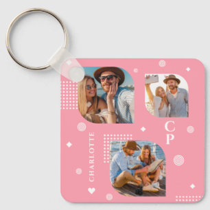Monogram Name 3 Foto Collage Trendy Schlüsselanhänger