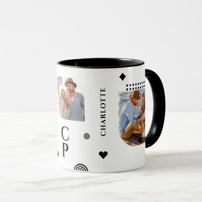 Monogram Name 3 Foto Collage Trendy Tasse (VorderseiteRechts)
