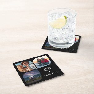 Monogram Name 3 Foto Modern Trendly Simple Rechteckiger Pappuntersetzer