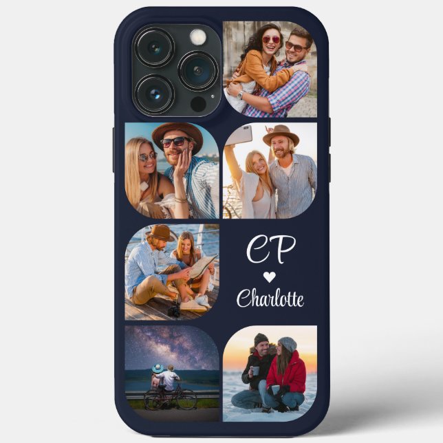 Monogram Name 6 Foto Modern Trendly Simple Case-Mate iPhone Hülle (Rückseite)