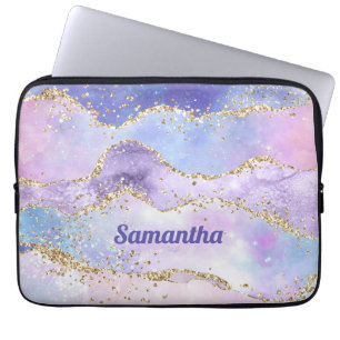 Monogram Name Agate Gold Glitzern Pink Lila Blue Laptopschutzhülle