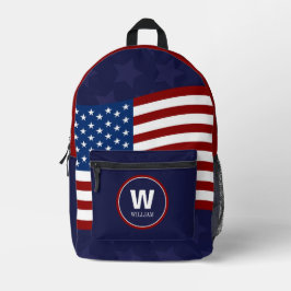 Monogram Name American Flag Map Custom Bedruckter Rucksack