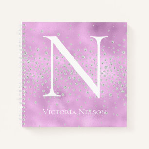 Monogram Name Angepasste Lila Kristalle Shiny Notizbuch