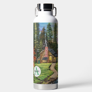 Monogram Name Art Hütte Forest Floral Landschaft Trinkflasche