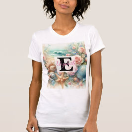 Monogram-Name auf Aquarellfarben-Blume T-Shirt