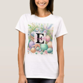 Monogram-Name auf Aquarellfarben-Blume T-Shirt