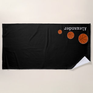 Monogram Name Basketball orange auf schwarz Strandtuch