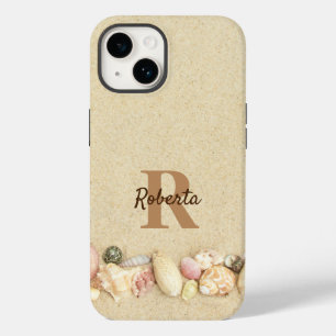 Monogram Name Beach Sand Seashells Case-Mate iPhone 14 Hülle
