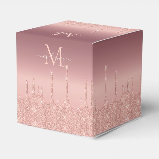 Monogram Name Bevorzugung Box Rose Gold Blush Spar Geschenkschachtel (Rückseite)