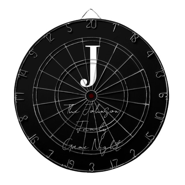 Monogram Name Black and White Family Game Night Dartscheibe (vorne)