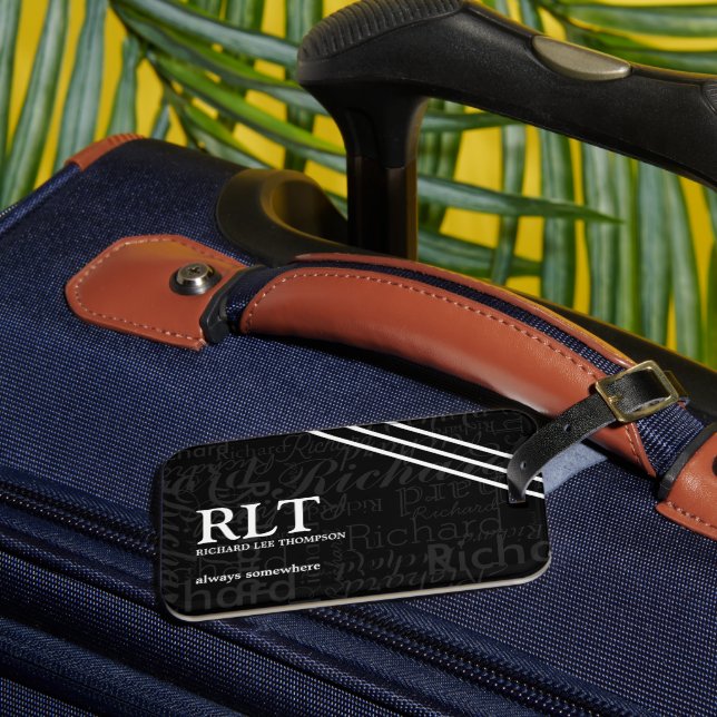 Monogram Name Black Elegant Gepäckanhänger (Vorderseite Insitu 3)