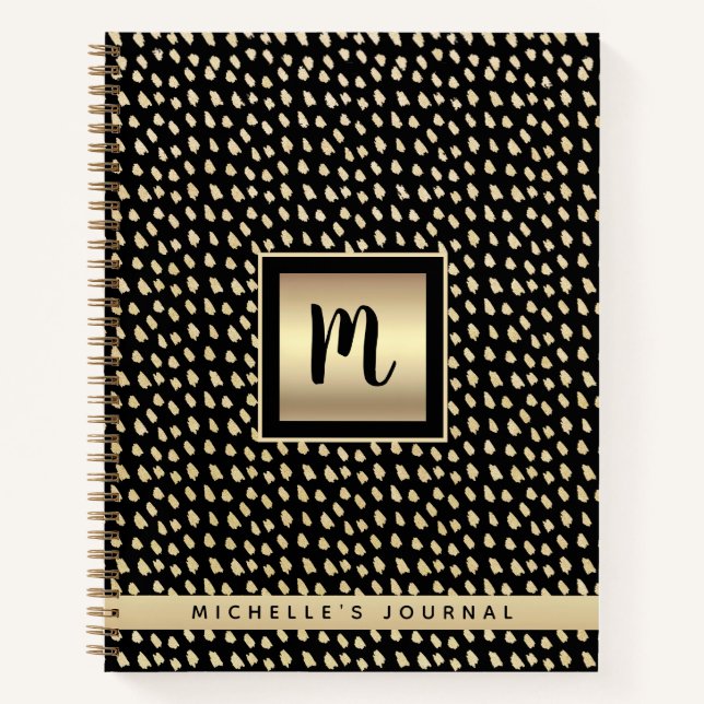 Monogram Name Black Gold-Folie Modernster Luxus Notizbuch (Vorderseite)