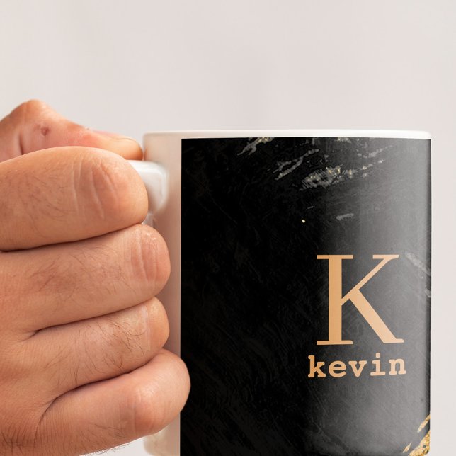 Monogram Name Black Gold Kaffeetasse (Von Creator hochgeladen)